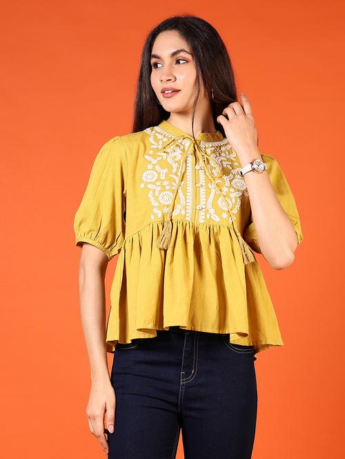 women tie up neck embroidered peplum top - 21731201 - Very Small Image - 1