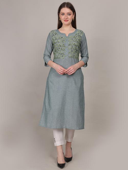 women embroidered three quarter sleeve straight kurta - 21731215 - Very Small Image - 1