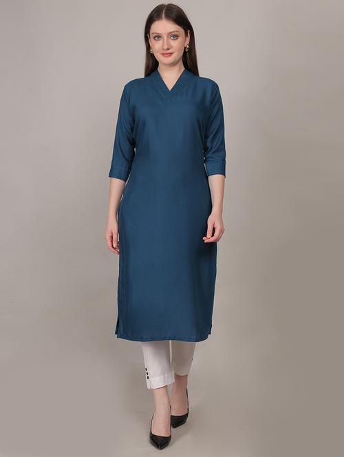women solid three quarter sleeve straight kurta - 21731216 - Very Small Image - 1