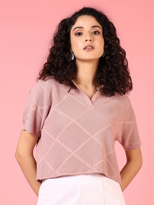 women short sleeves self design crop top - 21731313 - Very Small Image - 1