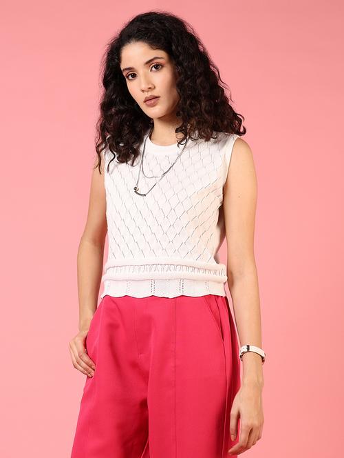 women round neck self design crop top - 21731315 - Very Small Image - 1