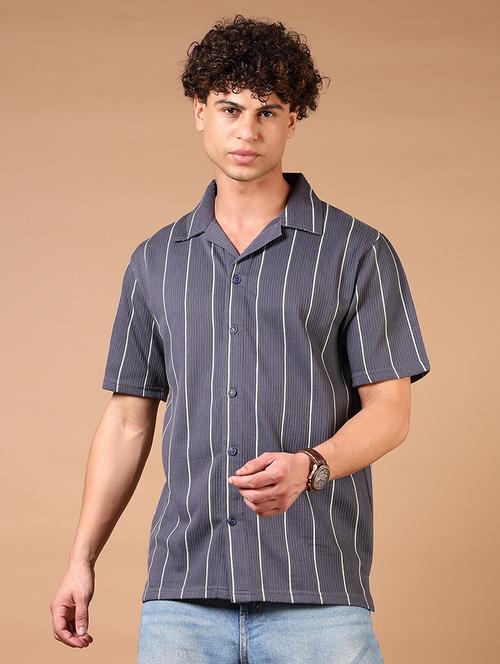 men short sleeves striped casual shirt - 21731319 - Very Small Image - 1