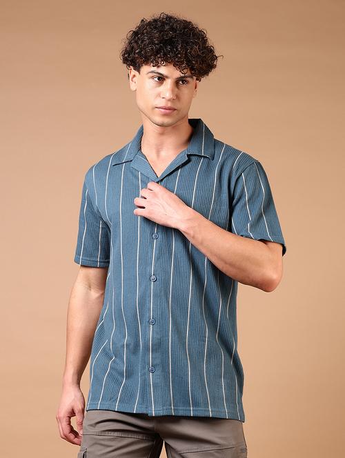men short sleeves striped casual shirt - 21731321 - Very Small Image - 1