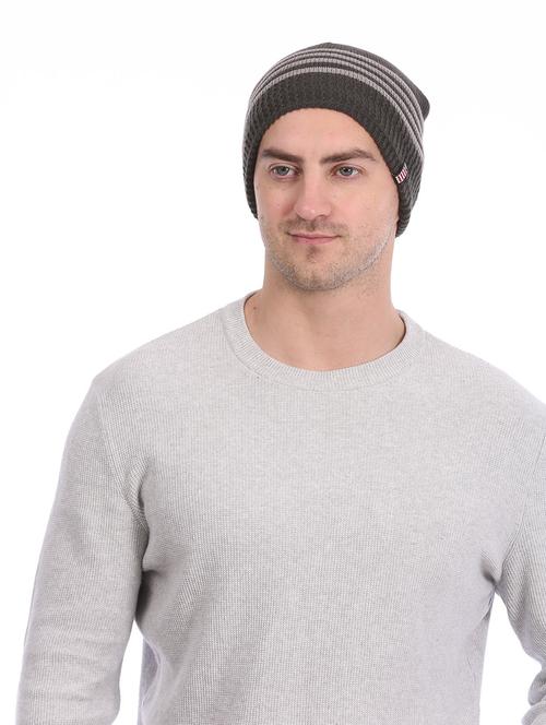 men grey self designed beanies   - 21731631 - Very Small Image - 1