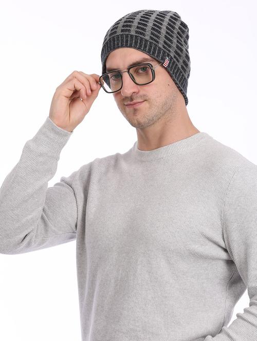 men grey self designed beanies   - 21731632 - Very Small Image - 1