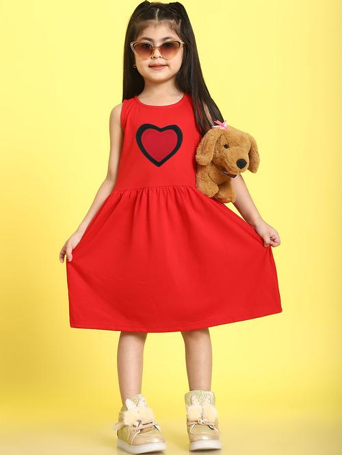 girls red heart detailed sleeveless a-line dress - 21731661 - Very Small Image - 1