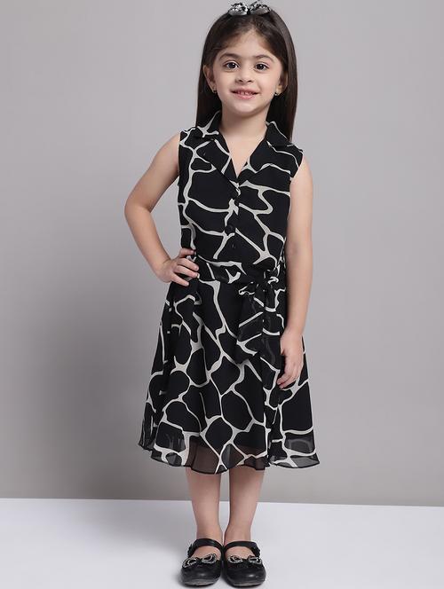 girls black lapel neck a-line regualr fit dress - 21731679 - Very Small Image - 1
