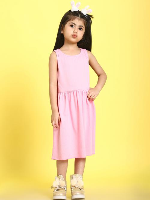 girls solid round neck a-line dress - 21731690 - Very Small Image - 1