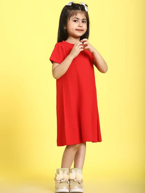 girls solid round neck a-line dress - 21731712 - Very Small Image - 1