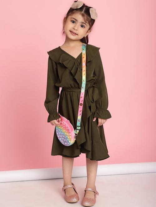 girls solid long sleeve regular fit dress - 21731730 - Very Small Image - 1