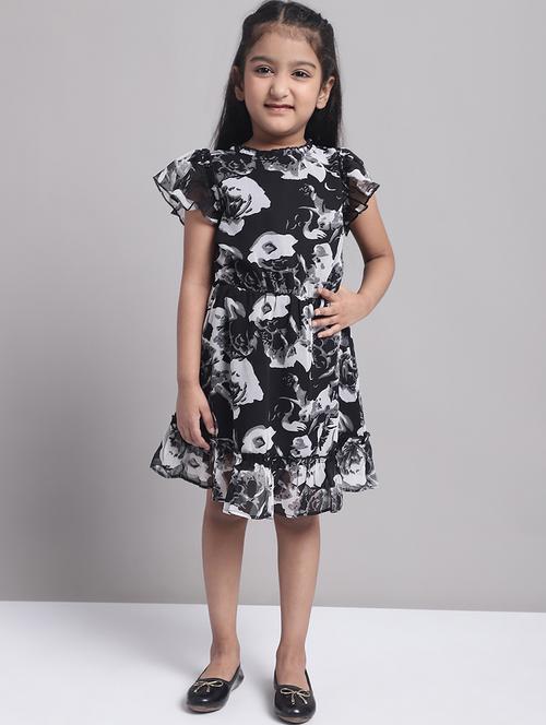 girls black short sleeve regular fit tiered dress - 21731744 - Very Small Image - 1