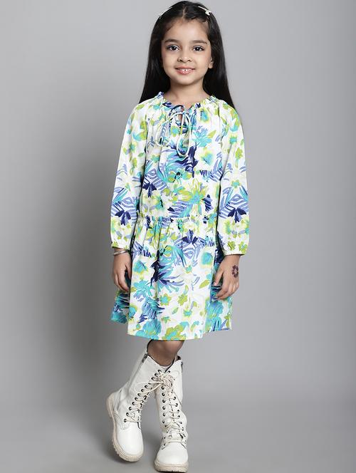girls blue printed long sleeve a-line dress - 21731773 - Very Small Image - 1