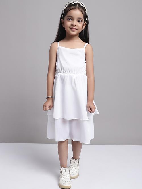 girls white solid shoulder strap layered dress - 21731789 - Very Small Image - 1