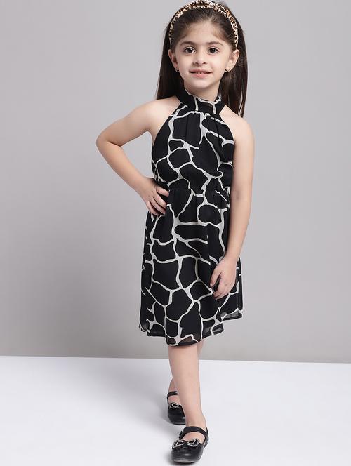 girls black halter neck a-line dress - 21731811 - Very Small Image - 1