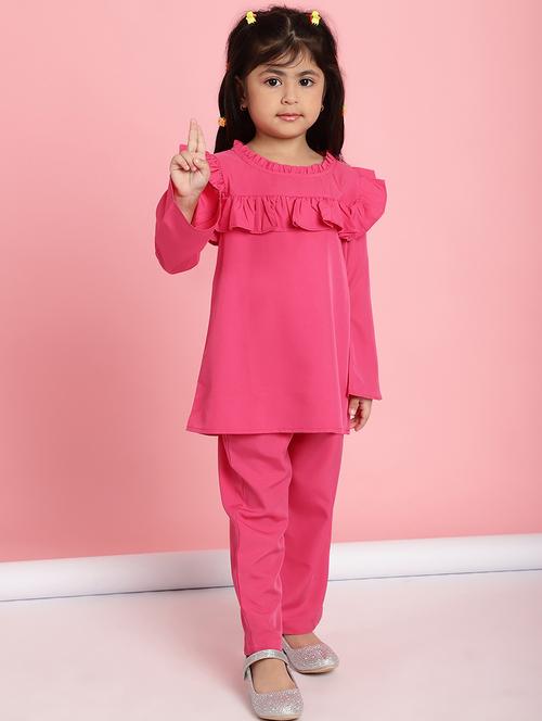 girls pink solid top & trouser co-ords set - 21732049 - Very Small Image - 1