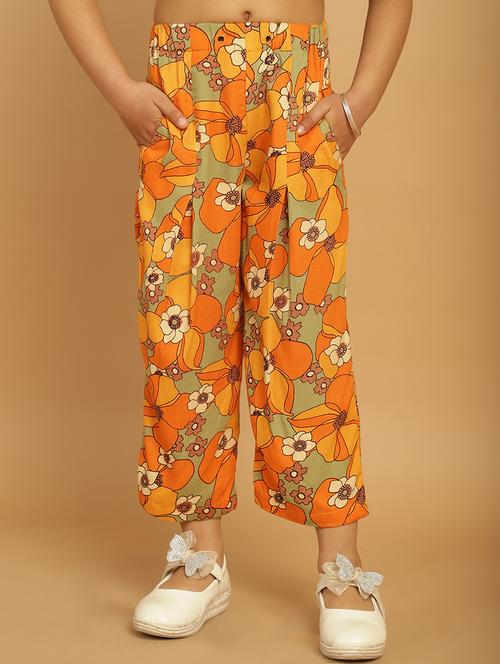 girls yellow floral printed casual trouser - 21732106 - Very Small Image - 1