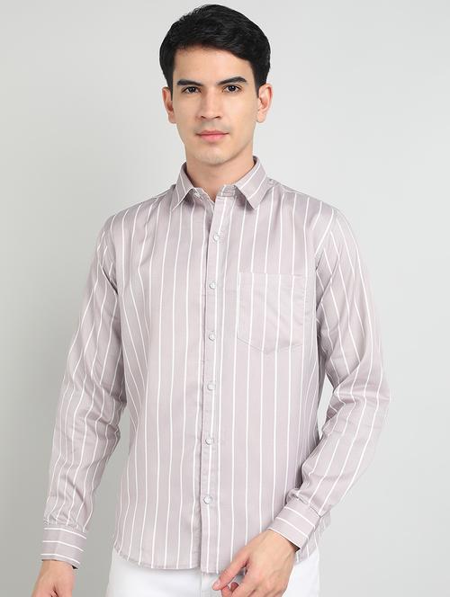 men striped collared long sleeves casual shirt - 21732270 - Very Small Image - 1