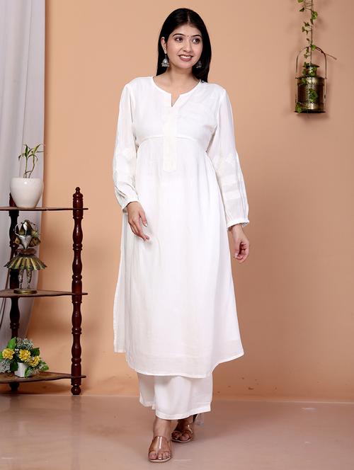 women white embroidered long sleeve kurta palazzo set - 21732797 - Very Small Image - 1