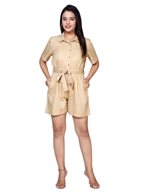 women beige solid short sleeve romper  - 21732799 - Very Small Image - 1