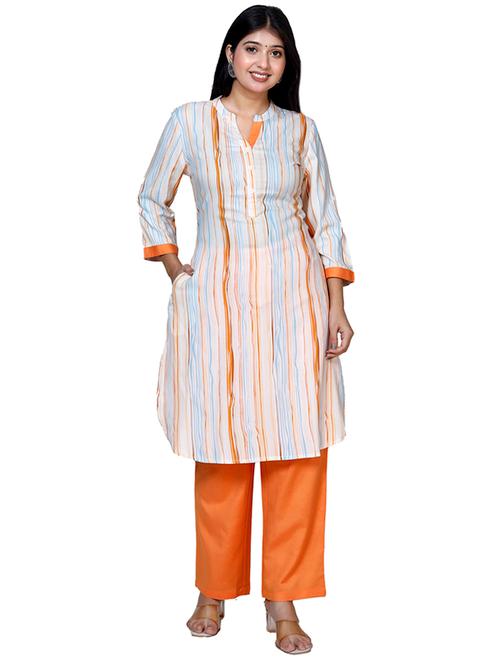 women striped three quarter sleeve kurta pant set - 21732800 - Very Small Image - 1