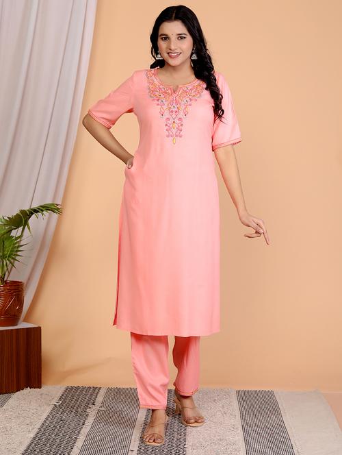 women embroidered short sleeve kurta pant set - 21732818 - Very Small Image - 1
