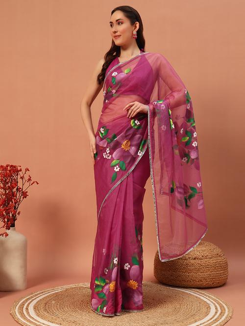 women floral hand printed saree with blouse - 21732879 - Very Small Image - 1