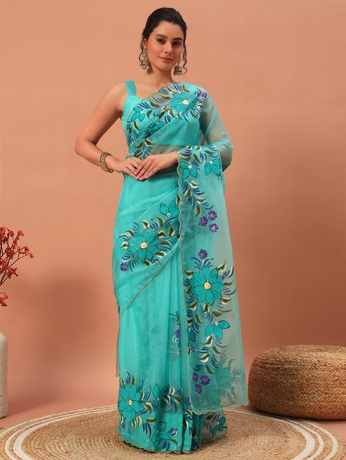 women floral hand printed saree with blouse - 21732885 - Very Small Image - 1