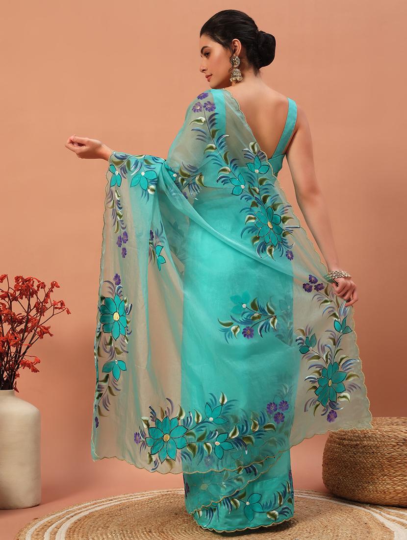 women floral hand printed saree with blouse - 21732885 - Standard Image - 3