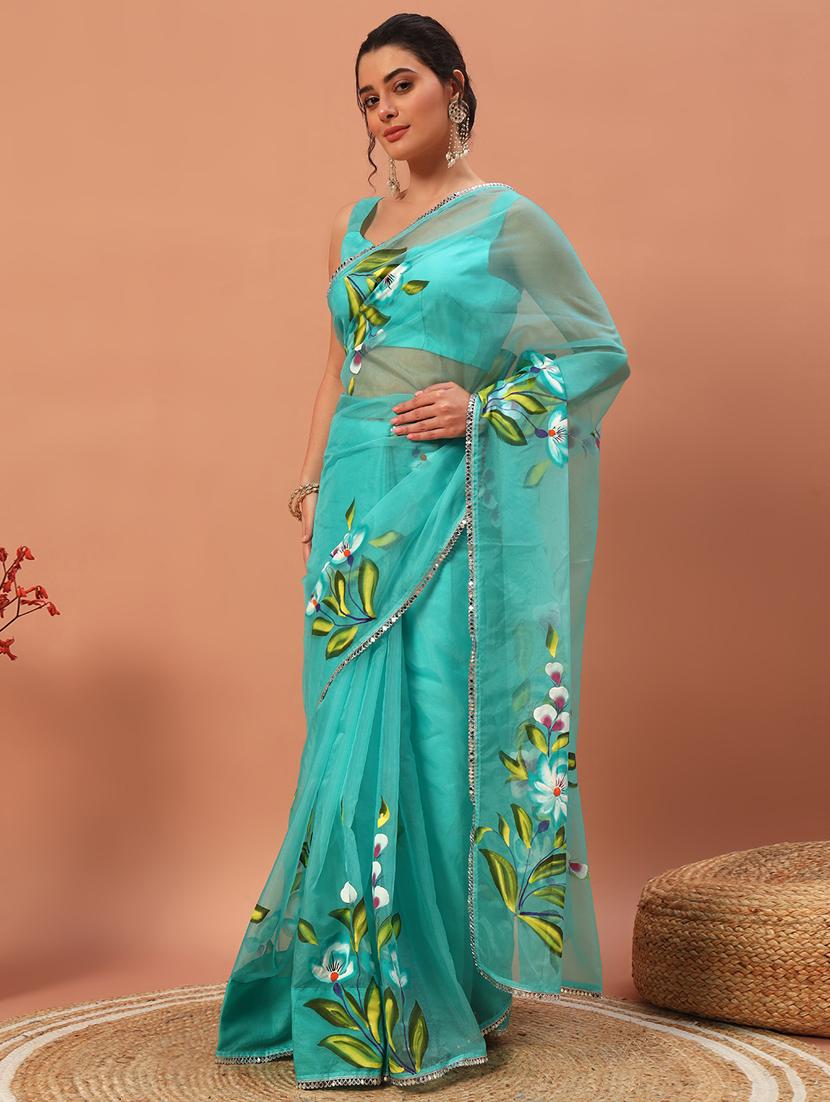 women floral hand printed saree with blouse - 21732886 - Standard Image - 1