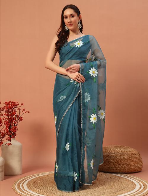 women floral hand printed saree with blouse - 21732888 - Very Small Image - 1