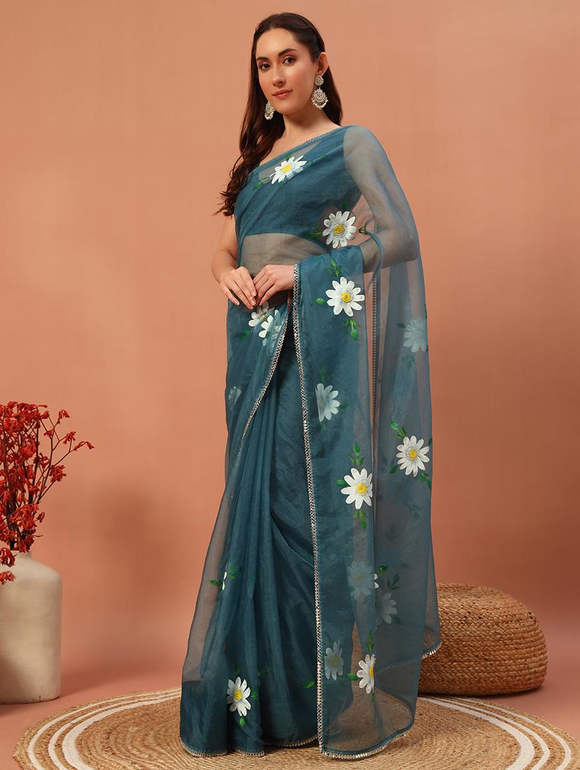 women floral hand printed saree with blouse - 21732888 - Standard Image - 1