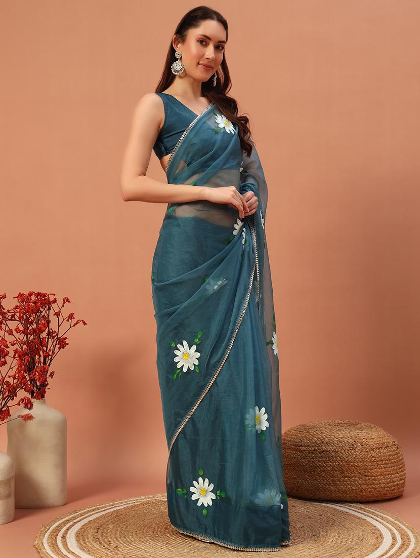 women floral hand printed saree with blouse - 21732888 - Standard Image - 2