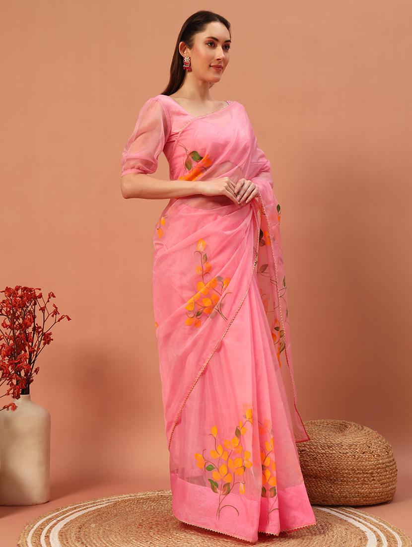 women floral hand printed saree with blouse - 21732891 - Zoom Image - 2
