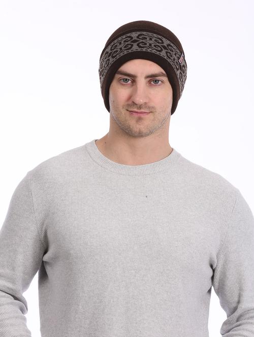 men brown self designed beanies   - 21732903 - Very Small Image - 1