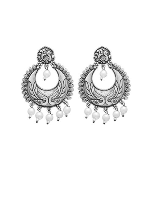 silver-toned & silver-plated oxidized chandballi earrings - 21733267 - Very Small Image - 1