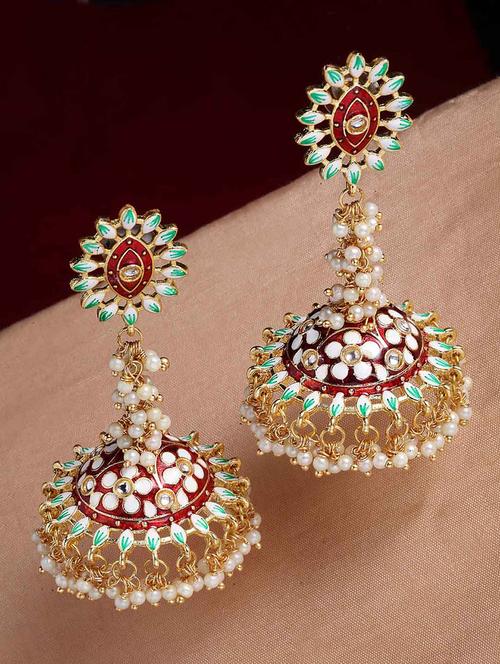 gold plated handcrafted evil eye pearl jhumka earrings - 21733282 - Very Small Image - 1