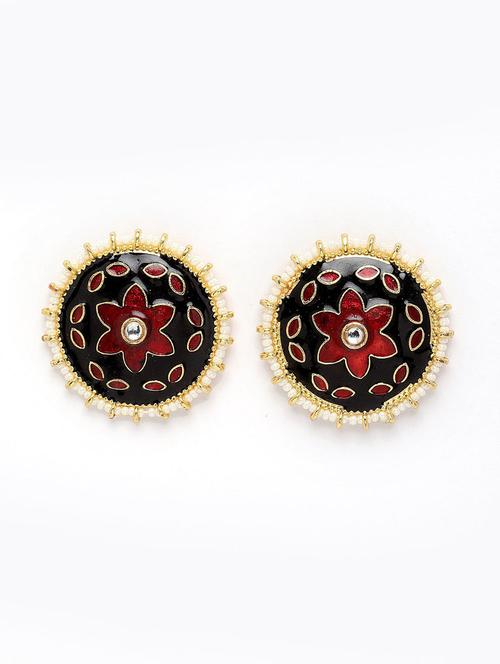 black & red meenakari detailed studs earrings - 21733288 - Very Small Image - 1