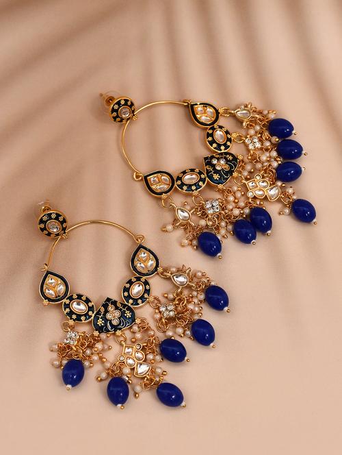 gold plated kundan stone and meenakari pearl chandballi earrings - 21733317 - Very Small Image - 1