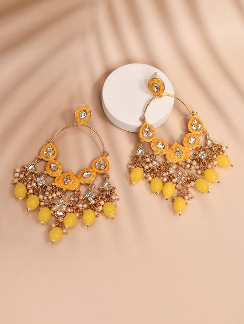 gold plated kundan stone and meenakari pearl chandballi earrings - 21733319 - Very Small Image - 1