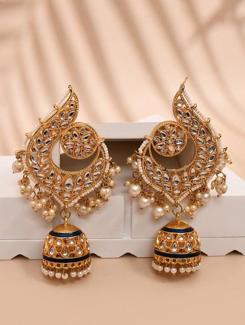 gold plated kundan stone and meenakari jhumka earrings - 21733335 - Very Small Image - 1