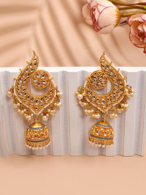 gold plated kundan stone and meenakari jhumka earrings - 21733336 - Very Small Image - 1