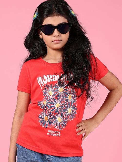 red cotton front print tee - 21733428 - Very Small Image - 1
