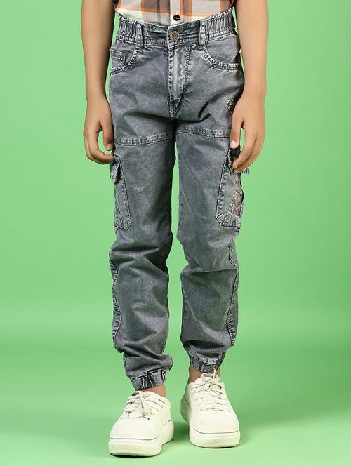 boys grey mid rise plain jogger cargo - 21733509 - Very Small Image - 1