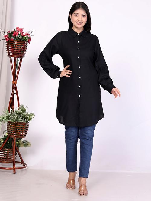 women black solid long sleeve relaxed fit shirt - 21733584 - Very Small Image - 1