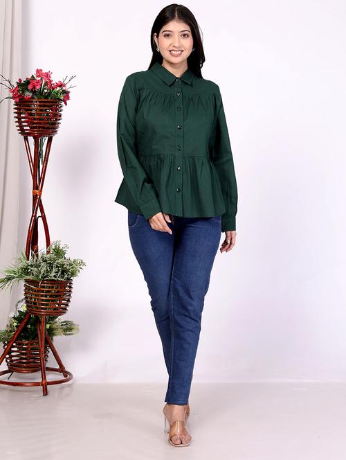 women green solid long sleeve regular shirt - 21733587 - Very Small Image - 1