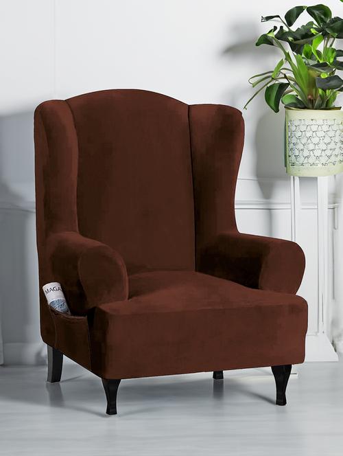 velvet wingback chair cover stretch slipcover - 21736895 - Very Small Image - 1