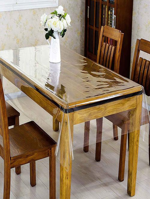 polyvinyl chloride durable plain transparent waterproof dustproof rectangular 6 seater table cover, pack of 1 (60 x 90 inches) - 21737227 - Very Small Image - 1
