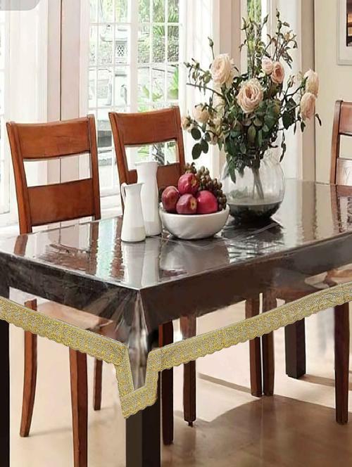 pvc durable transparent golden lace bordered waterproof dustproof rectangular 4 seater dining table cover (40 x 60 inches) - 21737229 - Very Small Image - 1