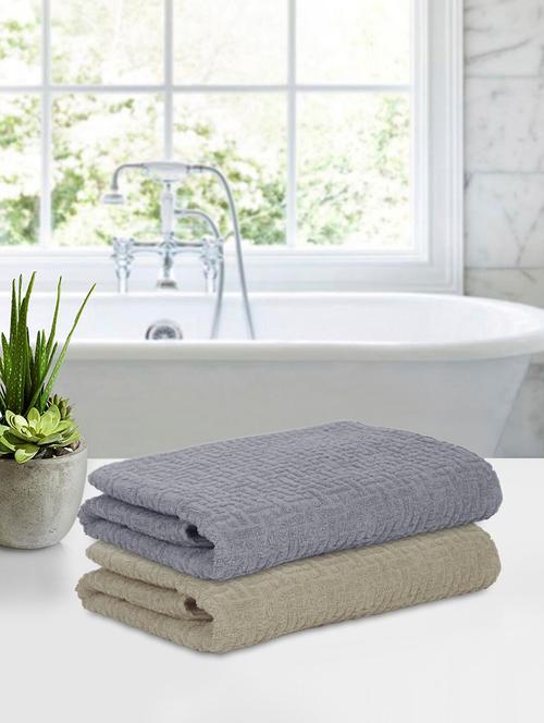 two bath towel (70 x 140 cms) pure cotton bath towel set - 21737242 - Very Small Image - 1