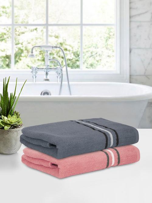 two bath towel (70 x 140 cms) pure cotton bath towel set - 21737245 - Very Small Image - 1